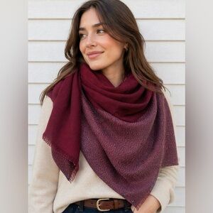 Two-Tone Burgundy & Metallic Shimmer Oversized Scarf/Shawl 27x76”